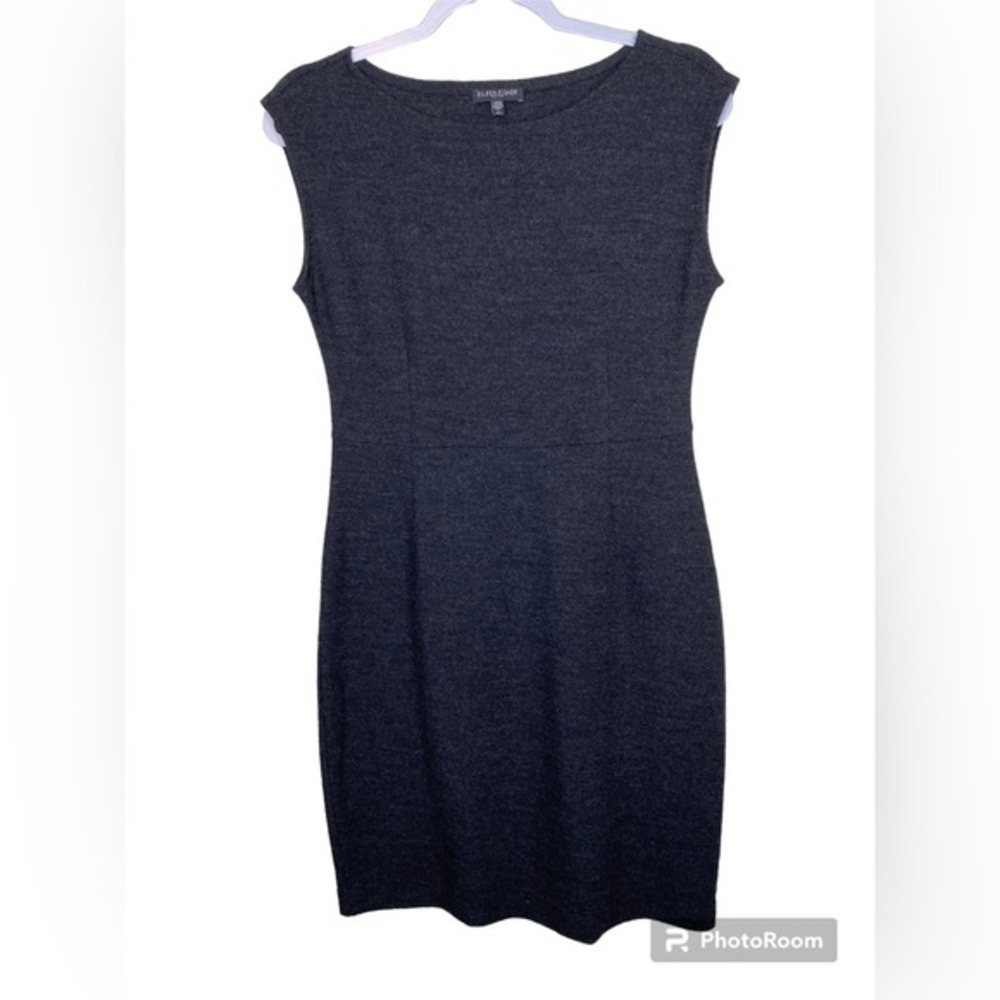 Eileen Fisher Knitted Wool Boat Neck Shift Dress‎ Size Petite Small Charcoal SP.
